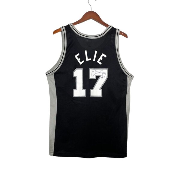 Rare VTG Champion NBA San Antonio Spurs Autographed Mario Elie Basketball Jersey - Picture 2 of 10
